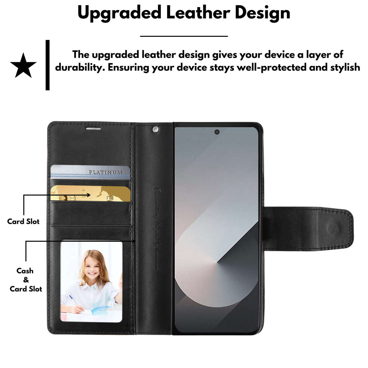 Hanman Classic Flip Leather Wallet Cover for Samsung Galaxy Z Fold 5