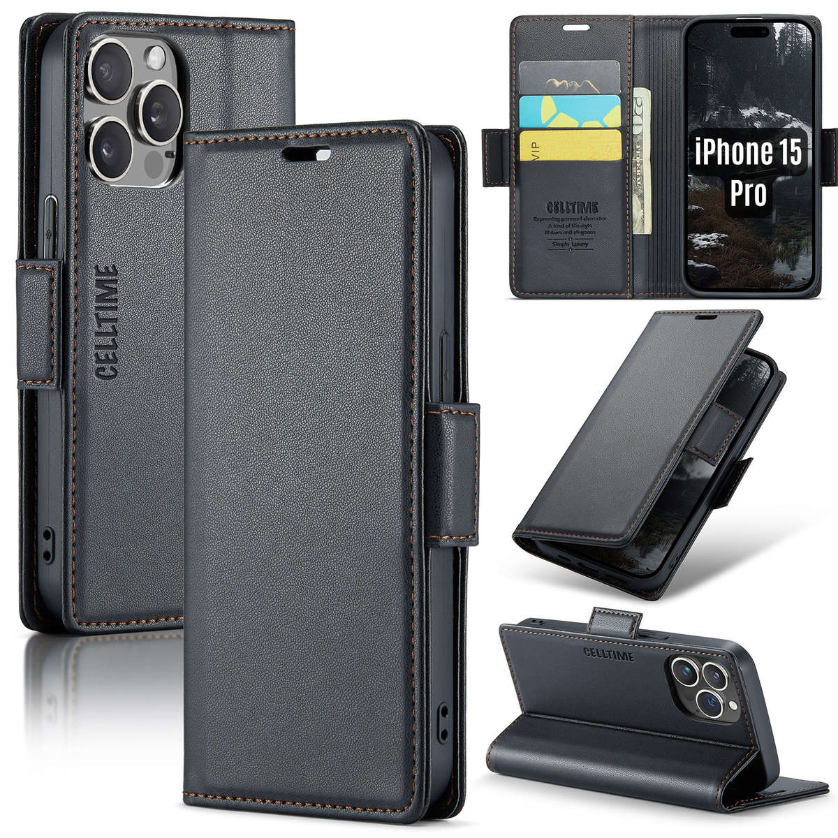 Retro Flip Case for iPhone 15 Pro Leather Wallet Cover