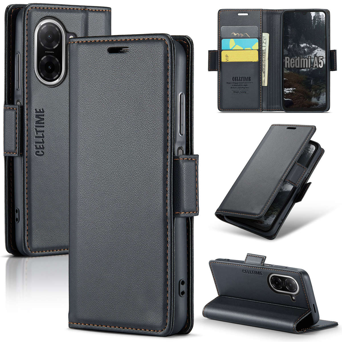 Retro Flip Leather Wallet Cover for Redmi A5