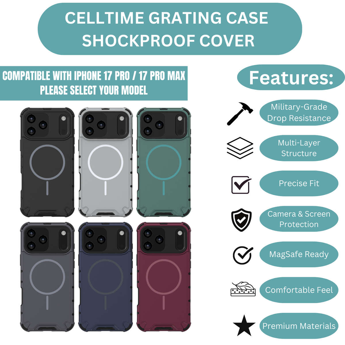 CellTime Case for iPhone 17 Pro/Pro Max Grating MagSafe Cover