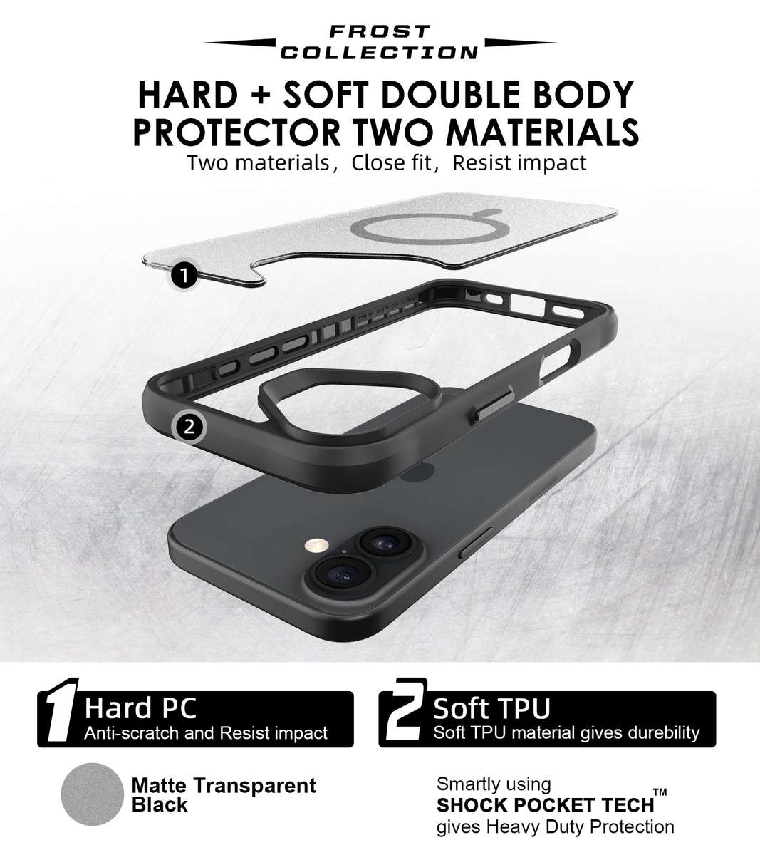 CellTime Frost MagSafe Cover Compatible with iPhone 16 / 16 Plus - Frosted Black