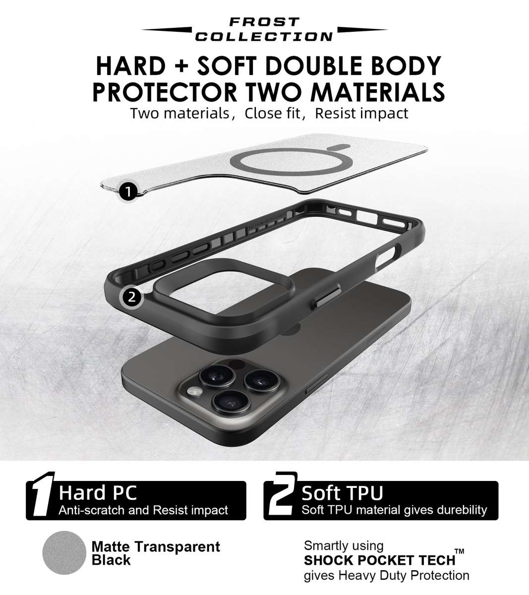 CellTime Frost MagSafe Cover Compatible with iPhone 16 Pro/ 16 Pro Max - Frosted Black