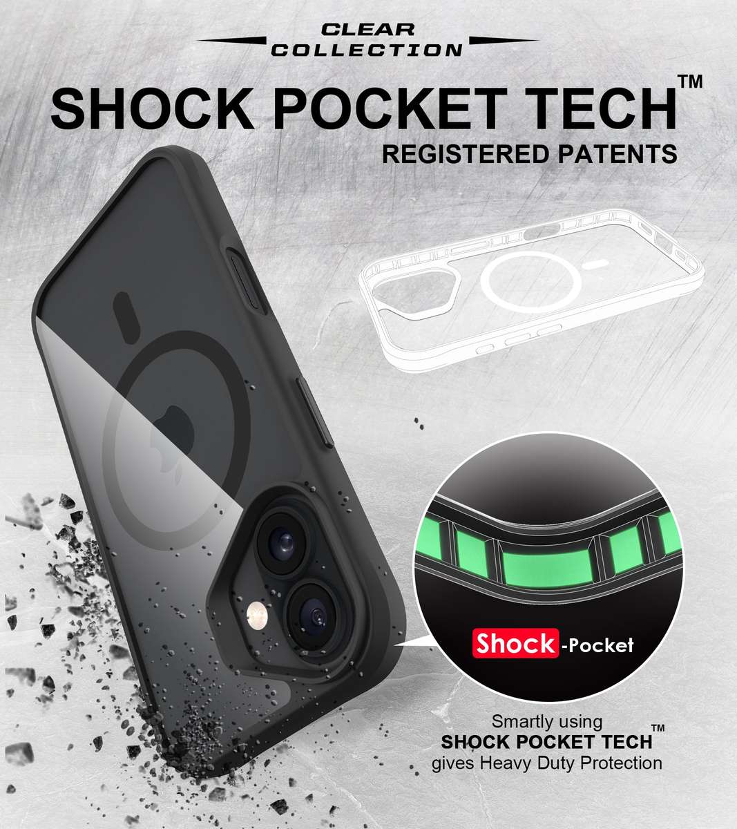 CellTime Case for iPhone 17 Combat Shockproof MagSafe Cover - Clear Black
