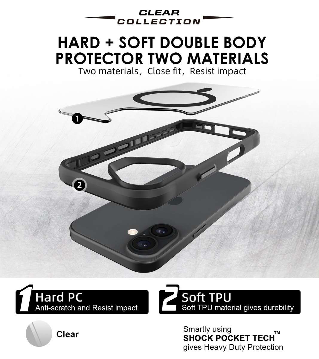CellTime Case for iPhone 17 Combat Shockproof MagSafe Cover - Clear Black