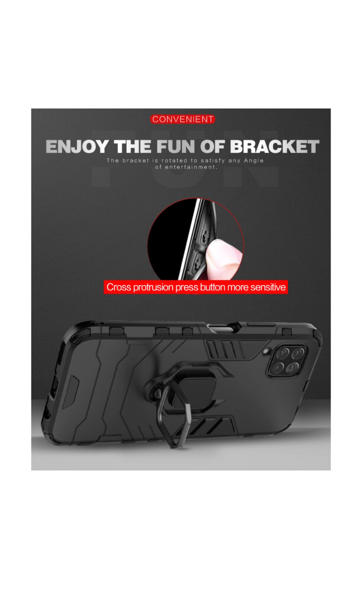 Huawei P40 Lite Shockproof Black Panther Magnetic Ring Stand Cover - Black