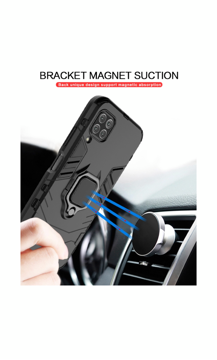 Huawei P40 Lite Shockproof Black Panther Magnetic Ring Stand Cover - Blue