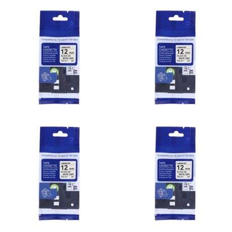 TZ-231 Label Tape Cartridge 12mm-Laminated Black On White-Pack Of 4