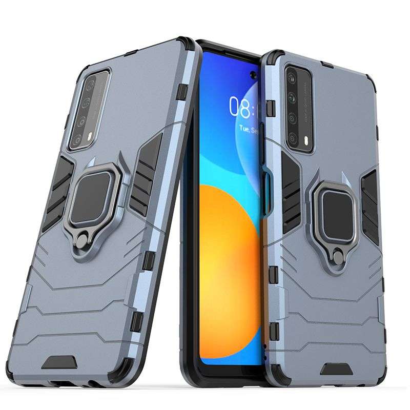 CellTime Huawei P Smart 2021 Shockproof Black Panther Magnetic Ring Stand Cover - Blue