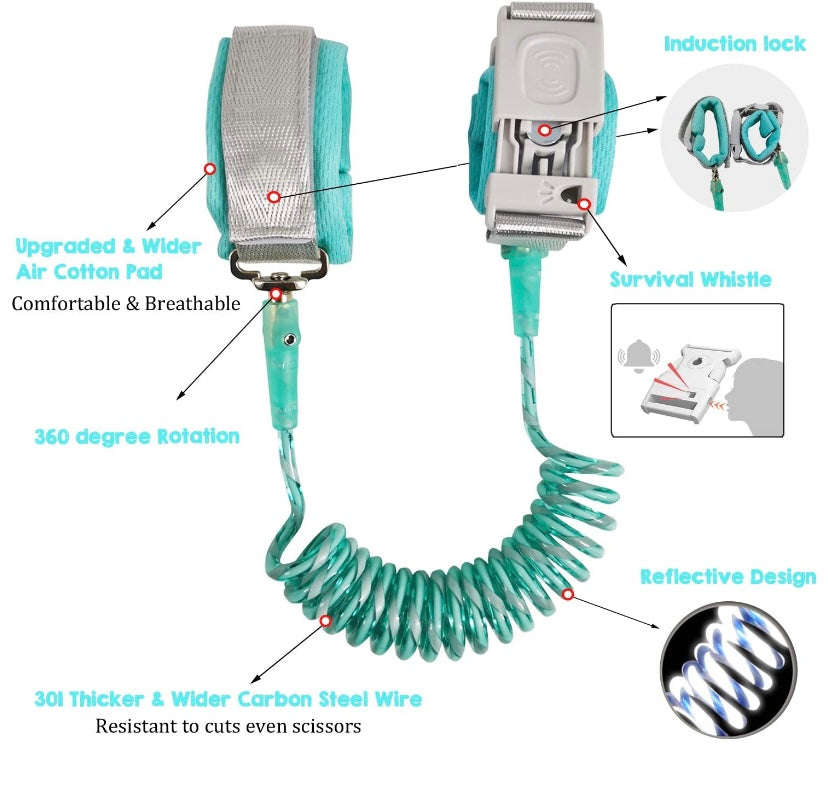 Children magnetic lockable safety wrist band / harness - blue