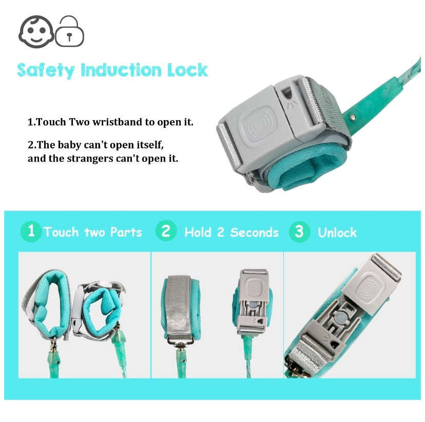 Children magnetic lockable safety wrist band / harness - blue