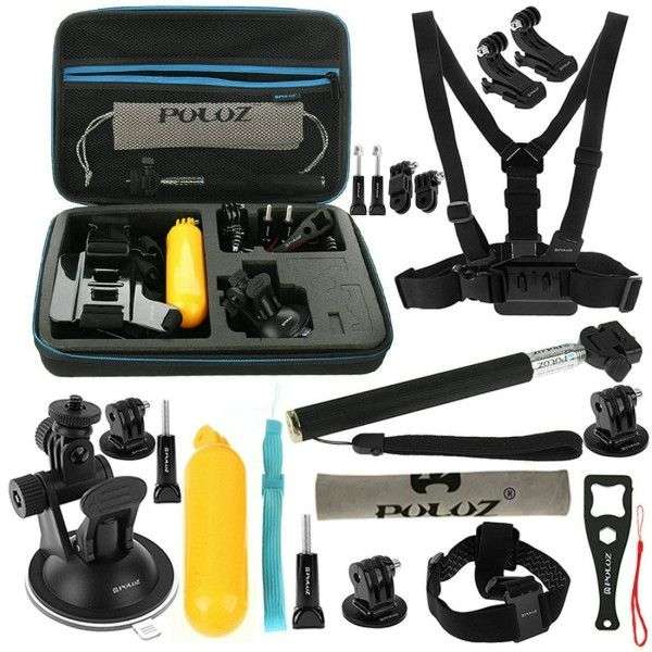PULUZ 20 in 1 Accessories Combo Kit with EVA Case (Chest Strap + Head Strap + Suction Cup Mount +...