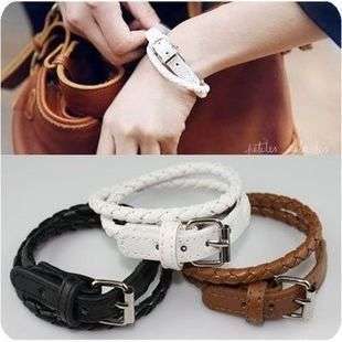 Fashion Belt Buckle Style Leather Bracelet - black