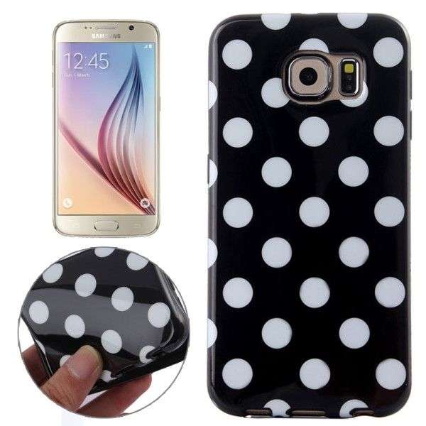 For Samsung Galaxy S6 Black and White Polka Dot Pattern Smooth TPU Case (Black)