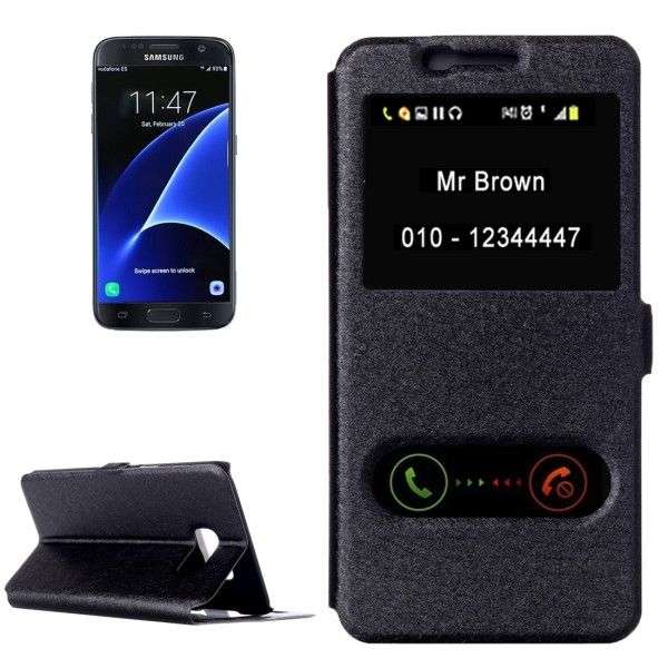 For Samsung Galaxy S7 / G930 Silk Texture Horizontal Flip Solid Color Leather Case with Call Disp...