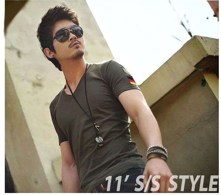 Men's Short Sleeve T Shirt Slim fit - Green / Large