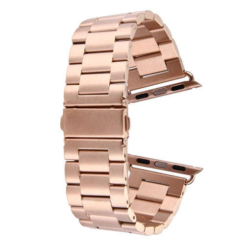 For Apple Watch 38mm Butterfly Buckle 3 Beads Stainless Steel Watchband(Rose Gold)