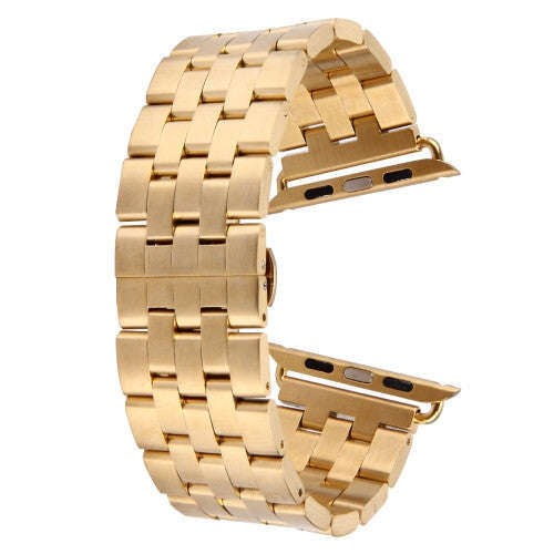 For Apple Watch 38mm Hidden Butterfly Buckle 5 Beads Stainless Steel Watchband(Gold)
