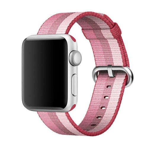 For Apple Watch 38mm Stripe Woven Nylon Watchband (Berry Color)