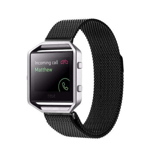 For Fitbit Blaze Watch Loop Magnetic Closure Clasp Stainless Steel Watchband(Black)