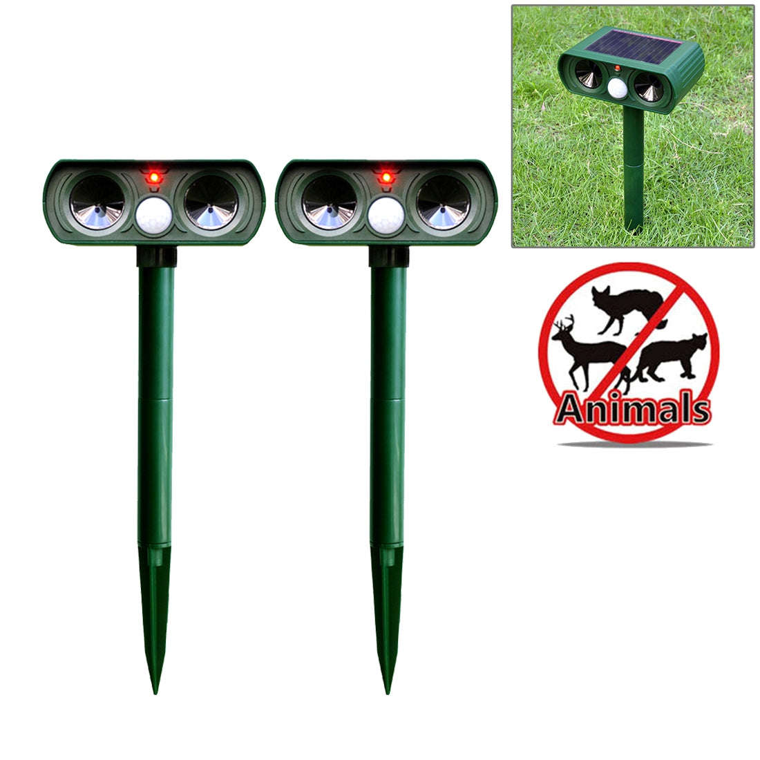 2 PCS Powerful Ultrasonic Solar-powered Animal Repeller With PIR Sensor & Light Sensor Got the FC...