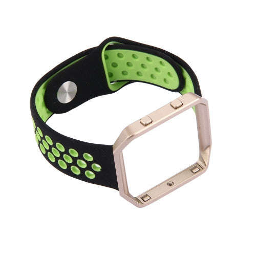 For Fitbit Blaze Watch Silicone Watchband with Gold Metal Frame Length: about 26cm(Black+Green)