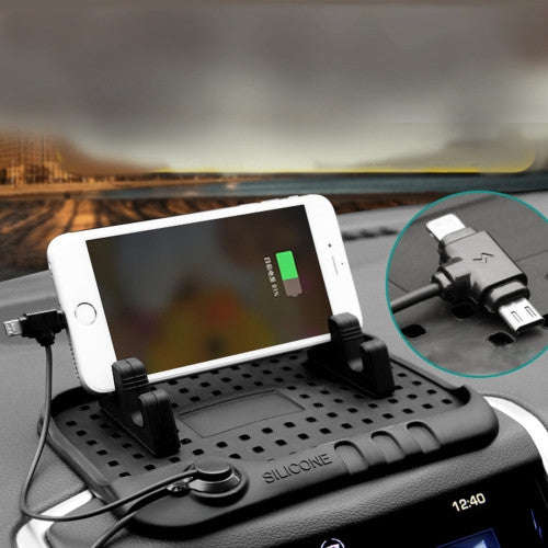 Silicone Pad Dash Mat Cell Phone Car Mount Holder Cradle Dock With 2 in 1 Charging Cable With Mag...