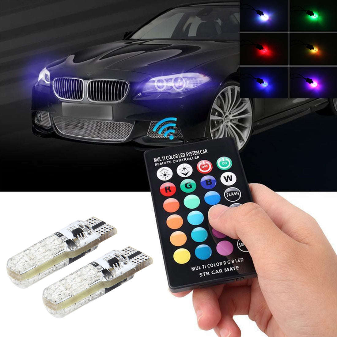 2 PCS T10 2W Auto Flash Strobe Fade Smooth Remote Controlled Colorful LED Clearance Decorative Li...