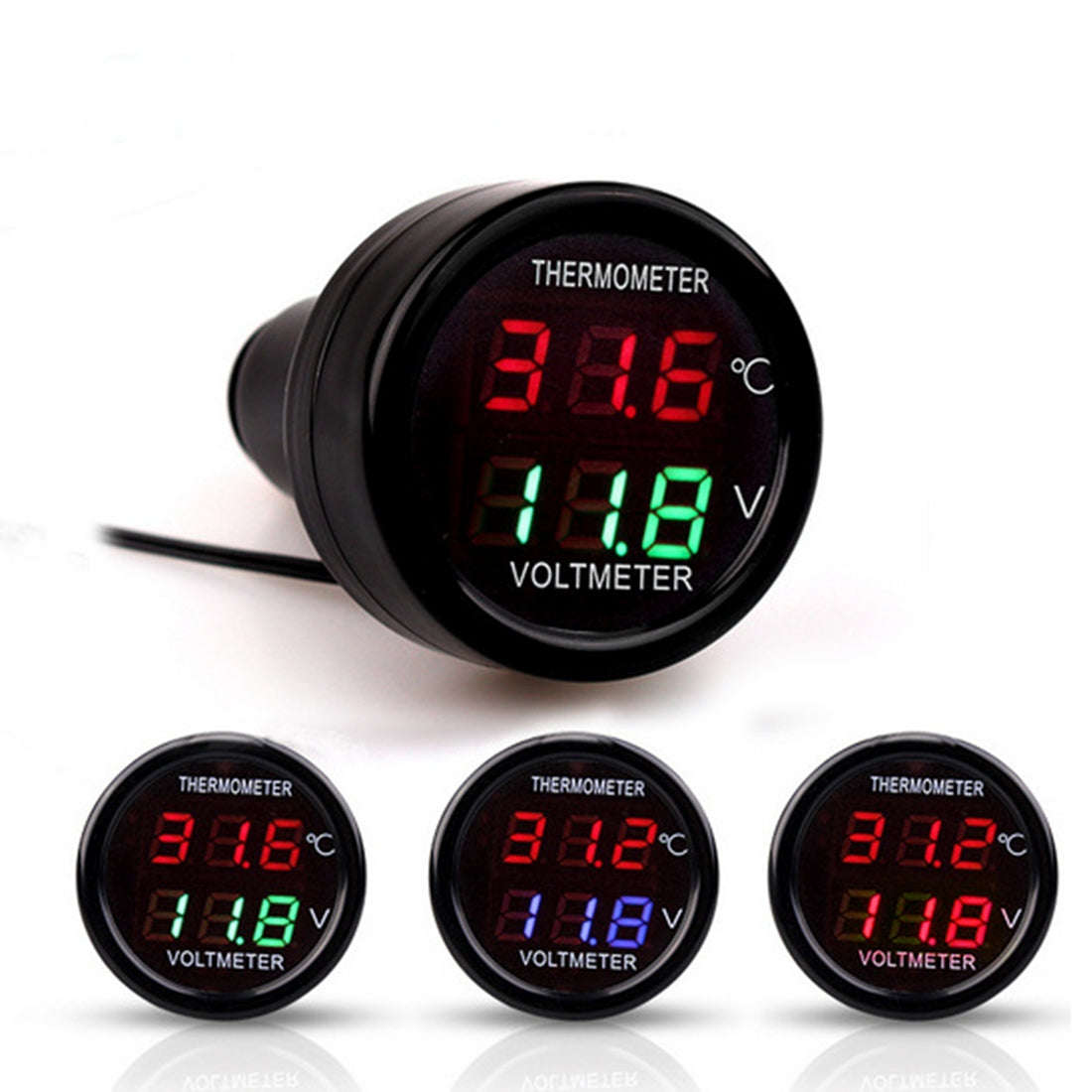2 in 1 Universal Car Digital Voltage Meter Temperature Meter DC12-24V(Random Color Delivery)