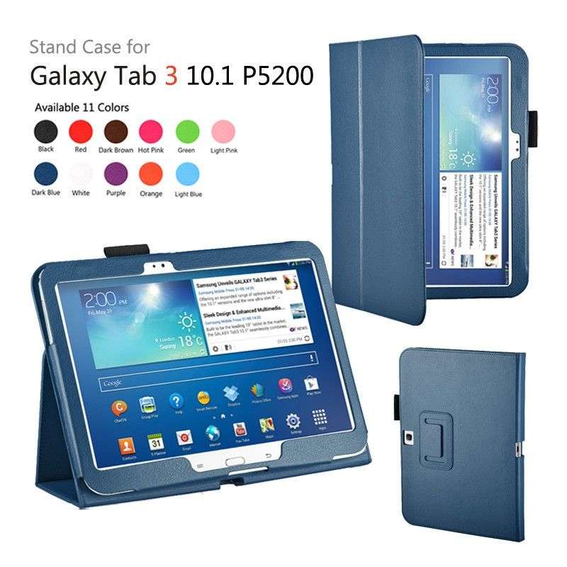 Leather Stand Cover Case For Samsung Galaxy Tab 3 10.1 P5200 / P5210 - dark-blue