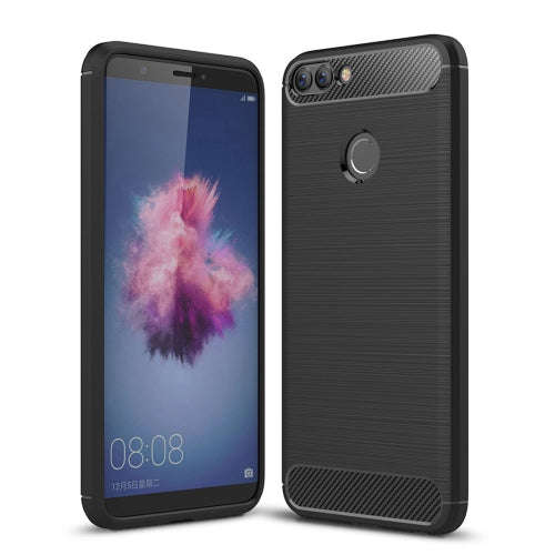 Huawei P smart / Enjoy 7S Brushed Texture Carbon Fiber Shockproof TPU Protective Back Case (Black)