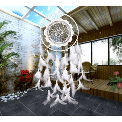 Creative White Lace Flower Dream Catcher Wind Chimes Feather Pendant for Home Wall Decorations Or...