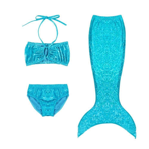 Girl Mermaid Tail 3 Pieces Swimmable Bikini Set Cute Swimsuit Size: 130cm