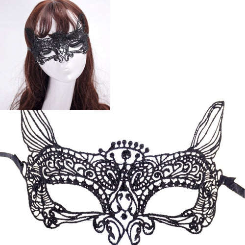 Halloween Masquerade Party Dance  Sexy Lady Lace Cat King Mask (Black)-HC5946B