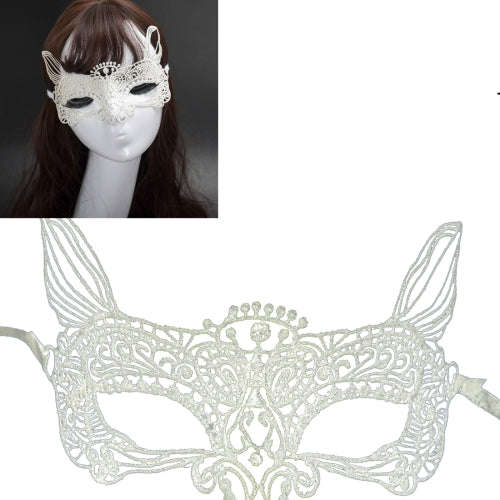 Halloween Masquerade Party Dance  Sexy Lady Lace Cat King Mask (White)-HC5946W