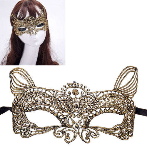Halloween Masquerade Party Dance Sexy Lady Bronzing Lace Cat King Mask (Gold)-HC5949J