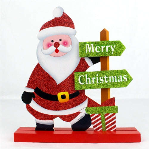 Christmas Shop Hotel Restaurant Decoration Glitter Powder Wooden Santa Pattern Christmas Decorati...