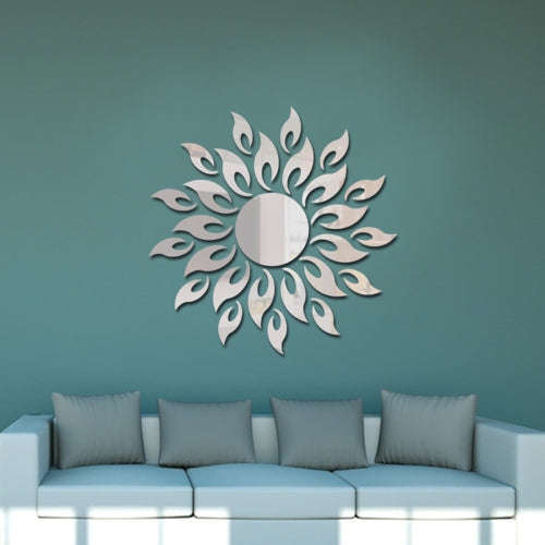 Sunflower Mirror Wall Sticks Bedroom Living Room Decoration Wall Stickers(Silver)-HC8834S
