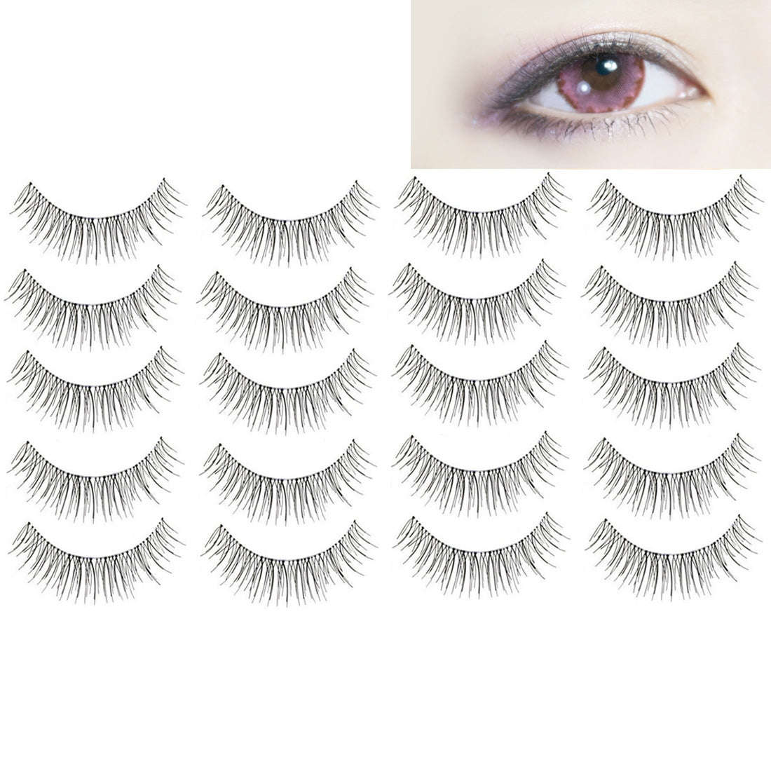 10 Pairs 218 Criss-Cross Transparent Stem Natural Makeup Lashes Charming Long Thick Black False E...
