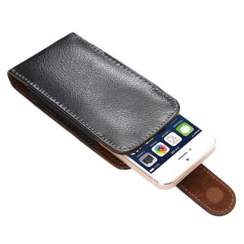 4 inch Litchi Texture Vertical Flip Upright Genuine Leather Case / Waist Bag with Rotatable Back ...