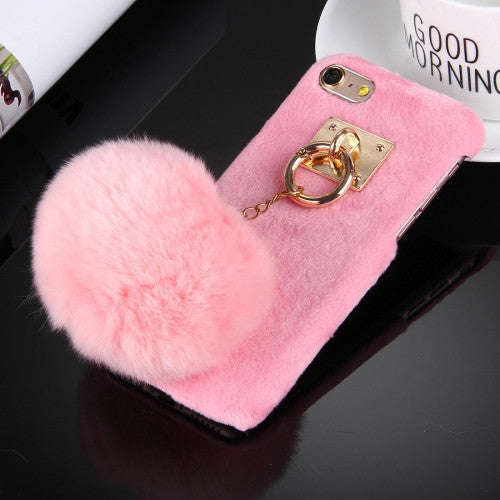 iPhone 6 Case, iPhone 6s Case, Plush Cloth Cover PC Protective Case with Furry Ball Chain Pendant...