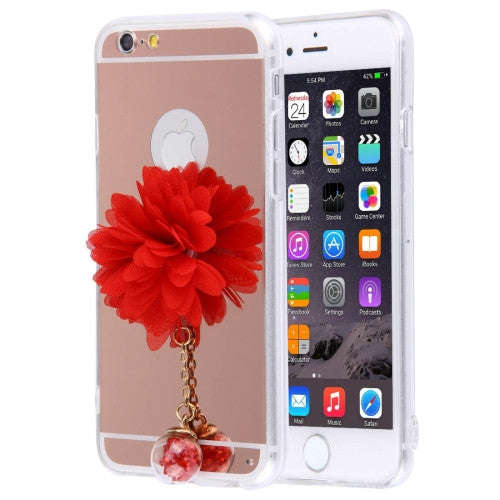 For iPhone 6 & 6s Flower Chain Pendant Electroplating Mirror TPU Protective Case(Rose Gold)
