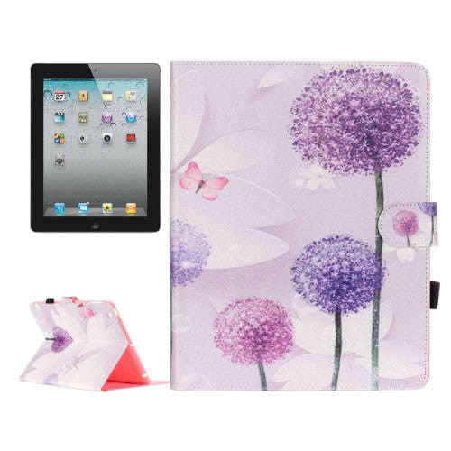 For iPad 4 / iPad 3(New iPad) / iPad 2 Purple Dandelion Pattern Horizontal Flip Leather Case with...