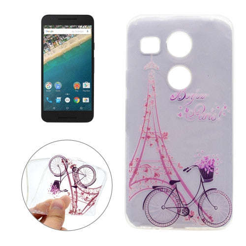 For LG Nexus 5X Tower Bicyle Pattern Transparent Soft TPU Protective Back Cover Case