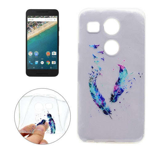 For LG Nexus 5X Feather Pattern Transparent Soft TPU Protective Back Cover Case