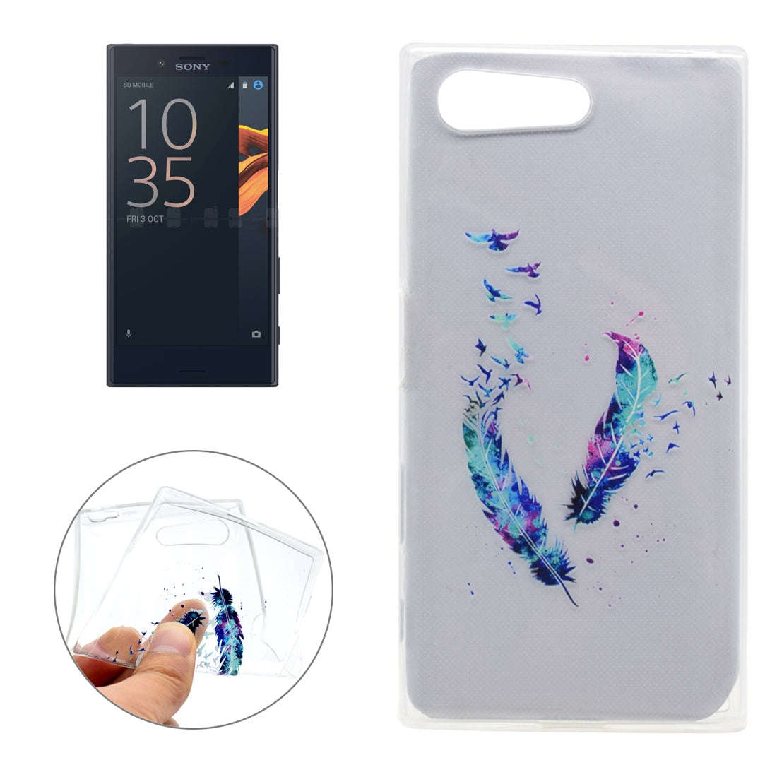 For Sony Xperia X Compact Feather Pattern Transparent Soft TPU Protective Back Cover Case