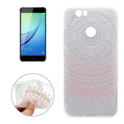 For Huawei nova Pink Flower Pattern Transparent Soft TPU Protective Back Cover Case