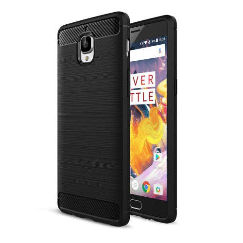 OnePlus 3T Brushed Texture Carbon Fiber TPU Rugged Armor Protective Case(Black)