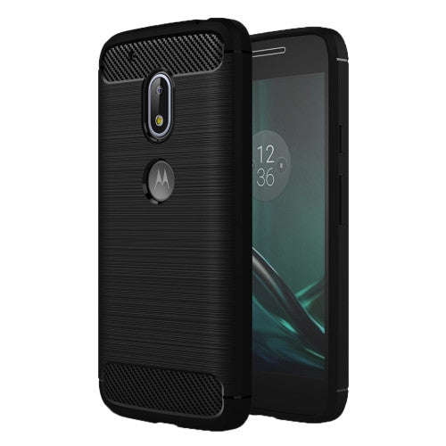 For Motorola Moto G4 Play Brushed Texture Fiber TPU Rugged Armor Protective Case(Black)