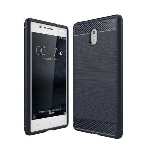 For Nokia 3 Brushed Carbon Fiber Texture Shockproof TPU Protective Cover Case (navy)