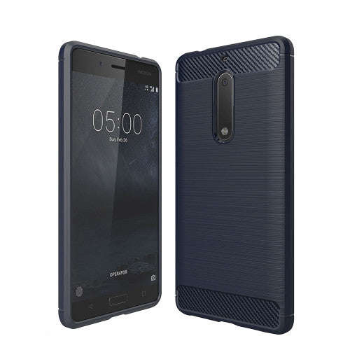 For Nokia 5 Brushed Carbon Fiber Texture Shockproof TPU Protective Cover Case (navy)
